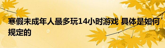 寒假未成年人最多玩14小時(shí)游戲 具體是如何規(guī)定的