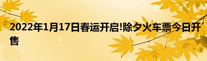 2022年1月17日春運(yùn)開(kāi)啟!除夕火車票今日開(kāi)售