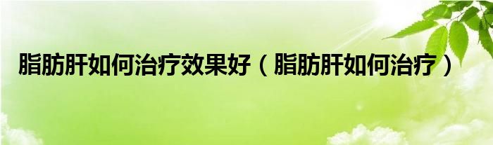 脂肪肝如何治療效果好（脂肪肝如何治療）