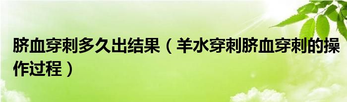 臍血穿刺多久出結果（羊水穿刺臍血穿刺的操作過程）