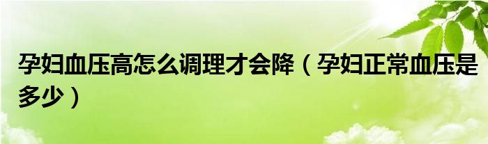 孕婦血壓高怎么調理才會降（孕婦正常血壓是多少）