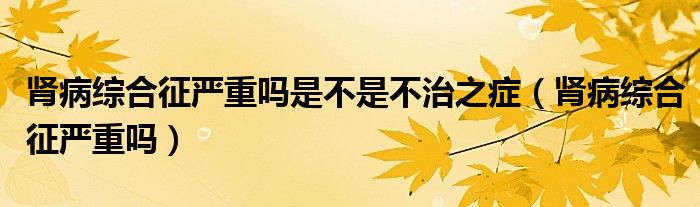 腎病綜合征嚴重嗎是不是不治之癥（腎病綜合征嚴重嗎）