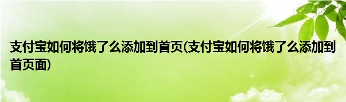 支付寶如何將餓了么添加到首頁(支付寶如何將餓了么添加到首頁面)