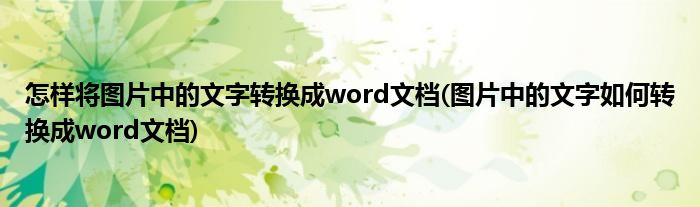 怎樣將圖片中的文字轉(zhuǎn)換成word文檔(圖片中的文字如何轉(zhuǎn)換成word文檔)