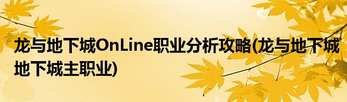 龍與地下城OnLine職業(yè)分析攻略(龍與地下城地下城主職業(yè))