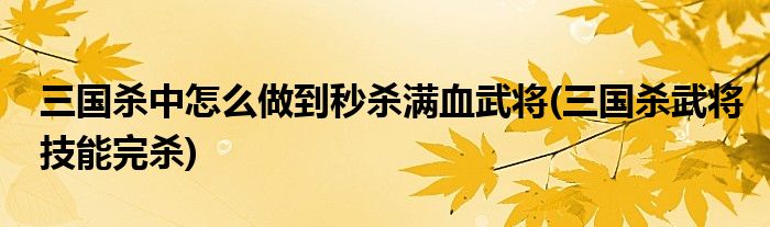 三國殺中怎么做到秒殺滿血武將(三國殺武將技能完殺)