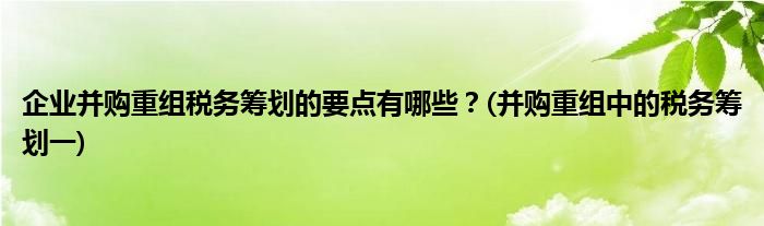 企業(yè)并購重組稅務(wù)籌劃的要點有哪些？(并購重組中的稅務(wù)籌劃一)