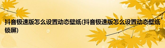 抖音極速版怎么設置動態(tài)壁紙(抖音極速版怎么設置動態(tài)壁紙鎖屏)