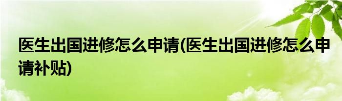 醫(yī)生出國進(jìn)修怎么申請(醫(yī)生出國進(jìn)修怎么申請補(bǔ)貼)