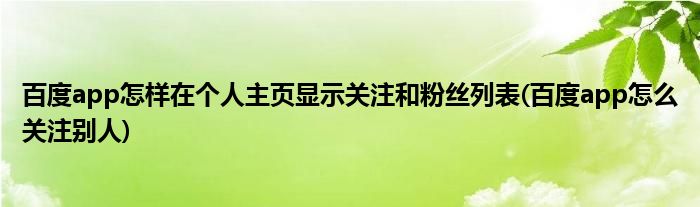 百度app怎樣在個人主頁顯示關(guān)注和粉絲列表(百度app怎么關(guān)注別人)