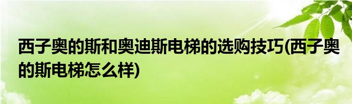 西子奧的斯和奧迪斯電梯的選購技巧(西子奧的斯電梯怎么樣)