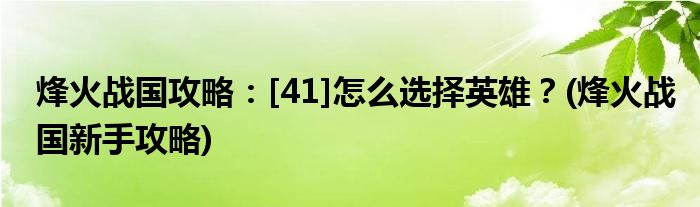 烽火戰(zhàn)國攻略：[41]怎么選擇英雄？(烽火戰(zhàn)國新手攻略)