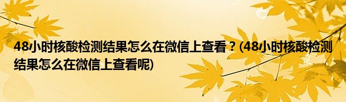 48小時核酸檢測結(jié)果怎么在微信上查看？(48小時核酸檢測結(jié)果怎么在微信上查看呢)