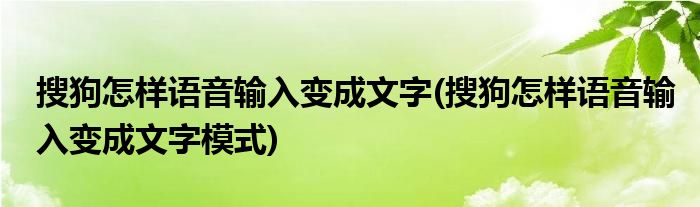 搜狗怎樣語(yǔ)音輸入變成文字(搜狗怎樣語(yǔ)音輸入變成文字模式)