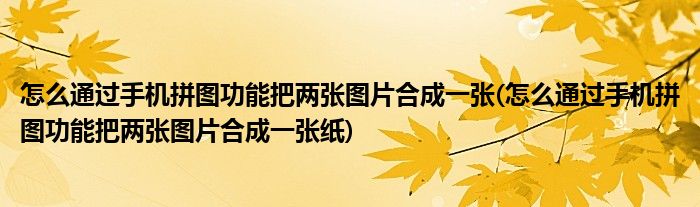 怎么通過手機拼圖功能把兩張圖片合成一張(怎么通過手機拼圖功能把兩張圖片合成一張紙)