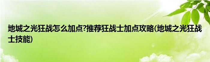 地城之光狂戰(zhàn)怎么加點(diǎn)?推薦狂戰(zhàn)士加點(diǎn)攻略(地城之光狂戰(zhàn)士技能)