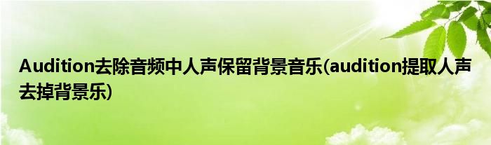 Audition去除音頻中人聲保留背景音樂(audition提取人聲去掉背景樂)