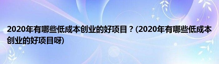 2020年有哪些低成本創(chuàng)業(yè)的好項(xiàng)目？(2020年有哪些低成本創(chuàng)業(yè)的好項(xiàng)目呀)