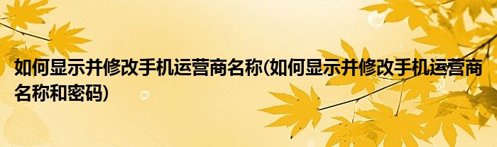 如何顯示并修改手機(jī)運(yùn)營(yíng)商名稱(chēng)(如何顯示并修改手機(jī)運(yùn)營(yíng)商名稱(chēng)和密碼)