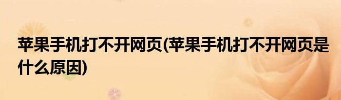 蘋果手機打不開網(wǎng)頁(蘋果手機打不開網(wǎng)頁是什么原因)