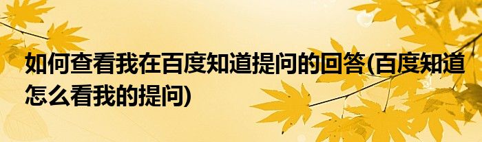 如何查看我在百度知道提問(wèn)的回答(百度知道怎么看我的提問(wèn))