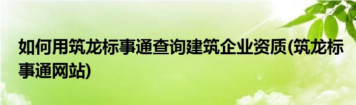 如何用筑龍標事通查詢建筑企業(yè)資質(zhì)(筑龍標事通網(wǎng)站)