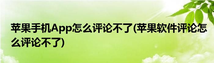 蘋果手機App怎么評論不了(蘋果軟件評論怎么評論不了)