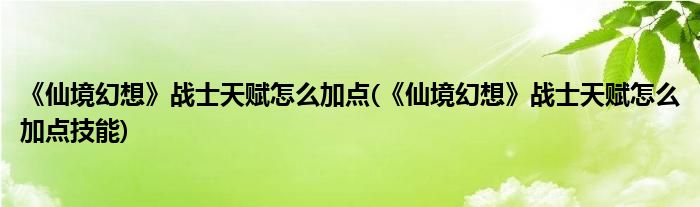 《仙境幻想》戰(zhàn)士天賦怎么加點(《仙境幻想》戰(zhàn)士天賦怎么加點技能)