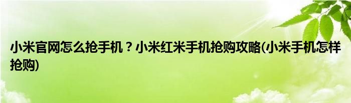 小米官網怎么搶手機？小米紅米手機搶購攻略(小米手機怎樣搶購)