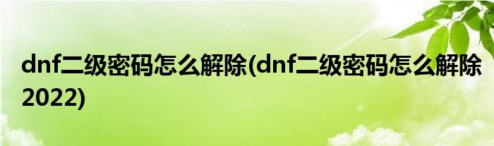 dnf二級密碼怎么解除(dnf二級密碼怎么解除2022)