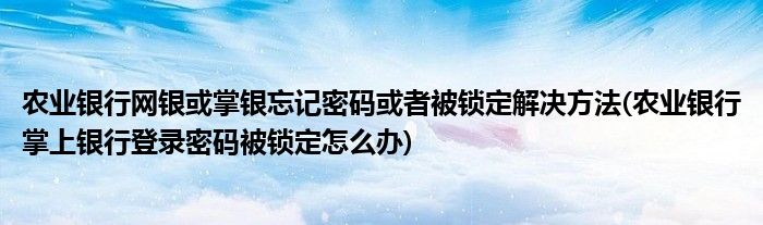 農(nóng)業(yè)銀行網(wǎng)銀或掌銀忘記密碼或者被鎖定解決方法(農(nóng)業(yè)銀行掌上銀行登錄密碼被鎖定怎么辦)