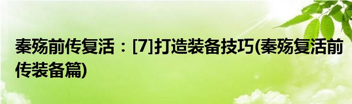 秦殤前傳復(fù)活：[7]打造裝備技巧(秦殤復(fù)活前傳裝備篇)