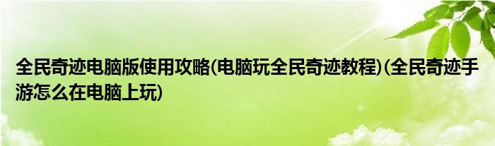 全民奇跡電腦版使用攻略(電腦玩全民奇跡教程)(全民奇跡手游怎么在電腦上玩)