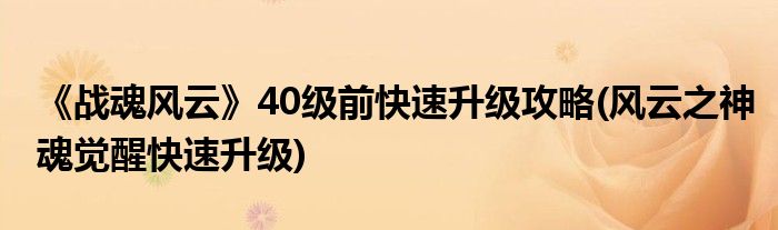 《戰(zhàn)魂風云》40級前快速升級攻略(風云之神魂覺醒快速升級)