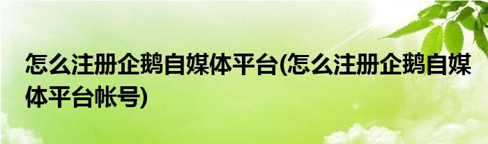 怎么注冊企鵝自媒體平臺(怎么注冊企鵝自媒體平臺帳號)