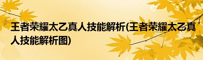 王者榮耀太乙真人技能解析(王者榮耀太乙真人技能解析圖)