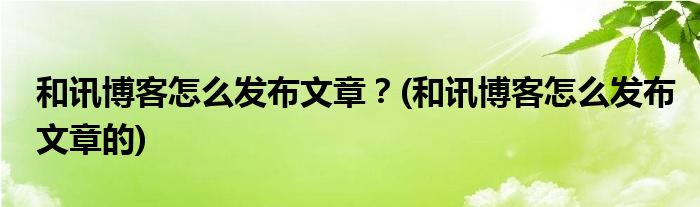 和訊博客怎么發(fā)布文章？(和訊博客怎么發(fā)布文章的)