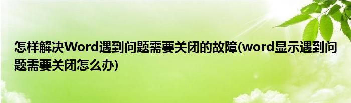 怎樣解決Word遇到問題需要關(guān)閉的故障(word顯示遇到問題需要關(guān)閉怎么辦)