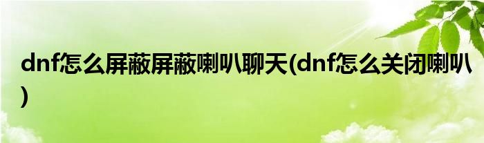 dnf怎么屏蔽屏蔽喇叭聊天(dnf怎么關(guān)閉喇叭)