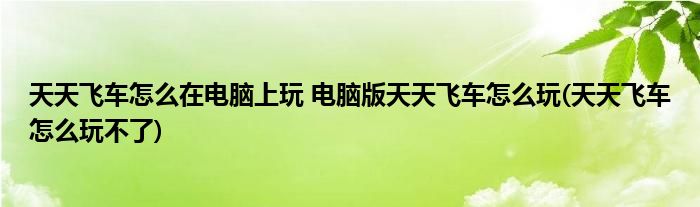 天天飛車怎么在電腦上玩 電腦版天天飛車怎么玩(天天飛車怎么玩不了)