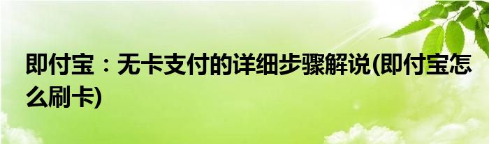 即付寶：無卡支付的詳細(xì)步驟解說(即付寶怎么刷卡)