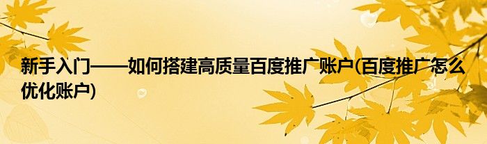 新手入門——如何搭建高質(zhì)量百度推廣賬戶(百度推廣怎么優(yōu)化賬戶)