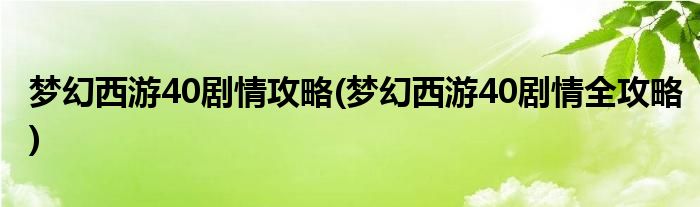 夢幻西游40劇情攻略(夢幻西游40劇情全攻略)