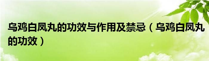 烏雞白鳳丸的功效與作用及禁忌（烏雞白鳳丸的功效）