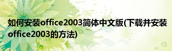 如何安裝office2003簡體中文版(下載并安裝office2003的方法)