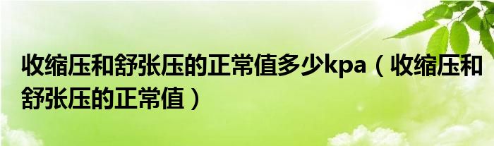 收縮壓和舒張壓的正常值多少kpa（收縮壓和舒張壓的正常值）