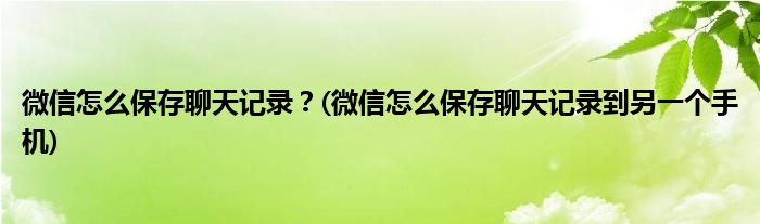 微信怎么保存聊天記錄？(微信怎么保存聊天記錄到另一個(gè)手機(jī))